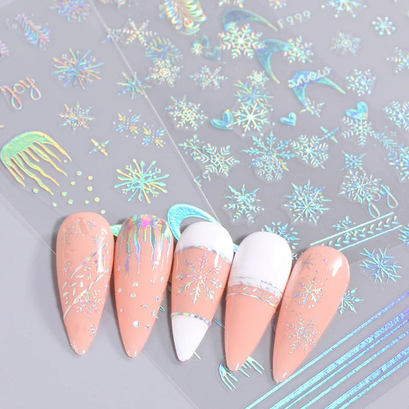 1PCS 3D Laser Snowflake Snowman Nail Stickers Winter Christmas Nail Art Decoration Gold Silver Christmas Tree Nail Art Stickers