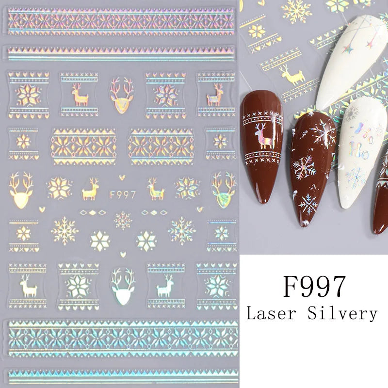 1PCS 3D Laser Snowflake Snowman Nail Stickers Winter Christmas Nail Art Decoration Gold Silver Christmas Tree Nail Art Stickers