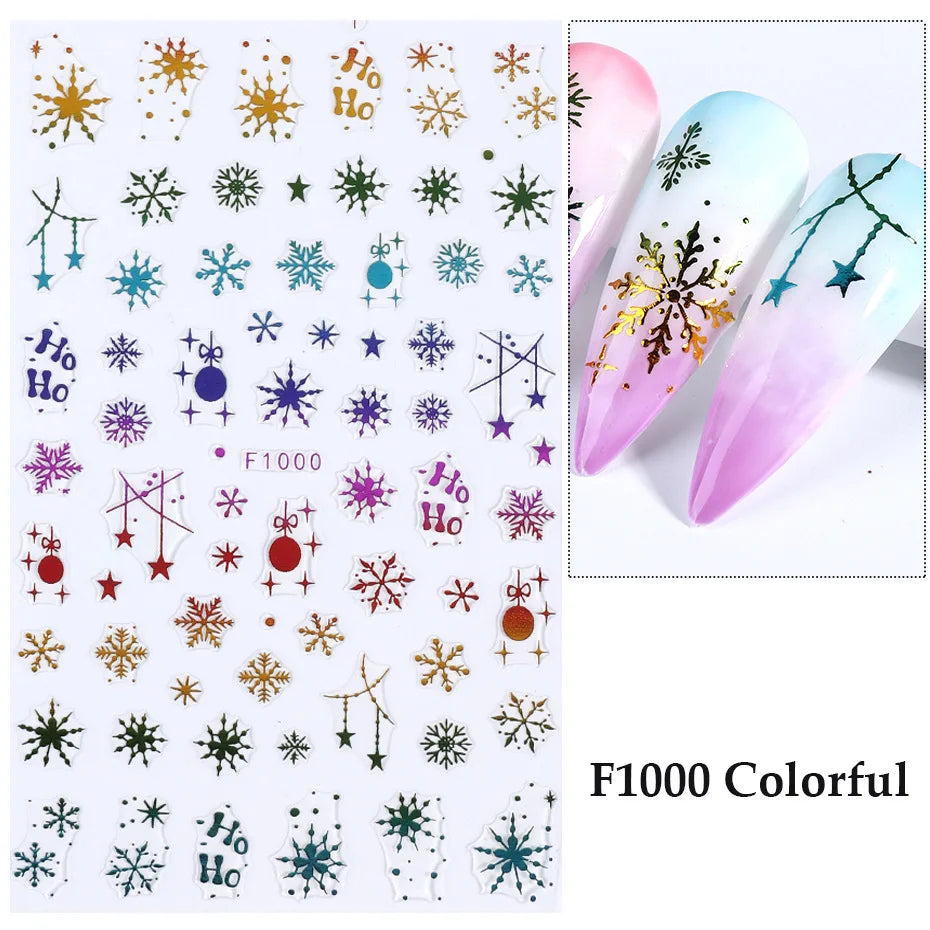 1PCS 3D Laser Snowflake Snowman Nail Stickers Winter Christmas Nail Art Decoration Gold Silver Christmas Tree Nail Art Stickers
