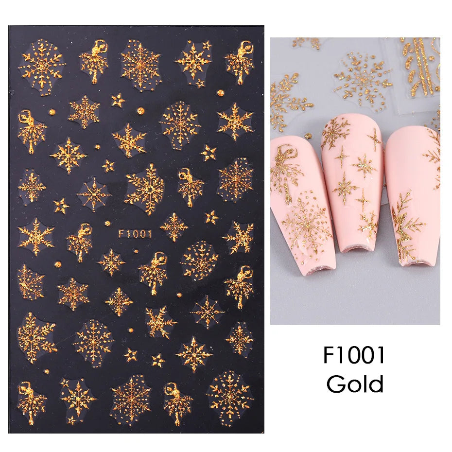 1PCS 3D Laser Snowflake Snowman Nail Stickers Winter Christmas Nail Art Decoration Gold Silver Christmas Tree Nail Art Stickers