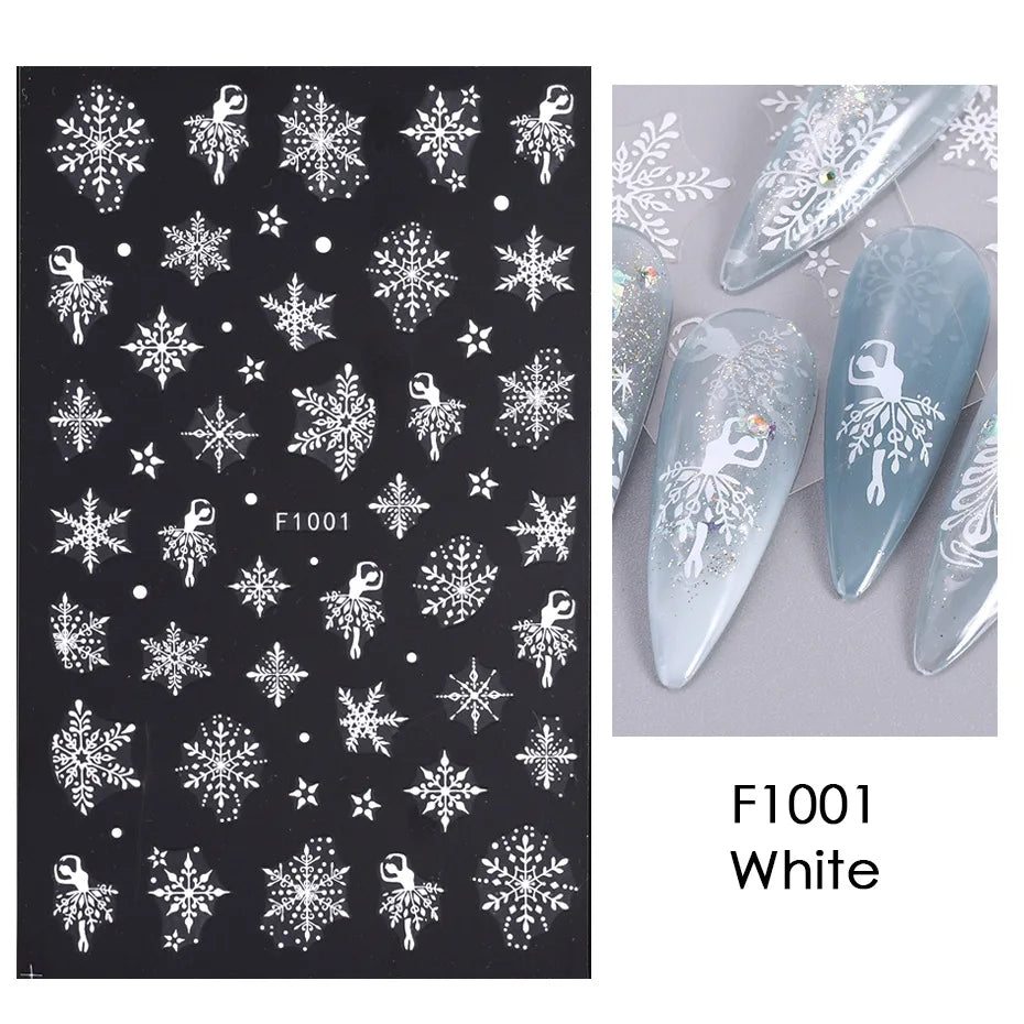 1PCS 3D Laser Snowflake Snowman Nail Stickers Winter Christmas Nail Art Decoration Gold Silver Christmas Tree Nail Art Stickers