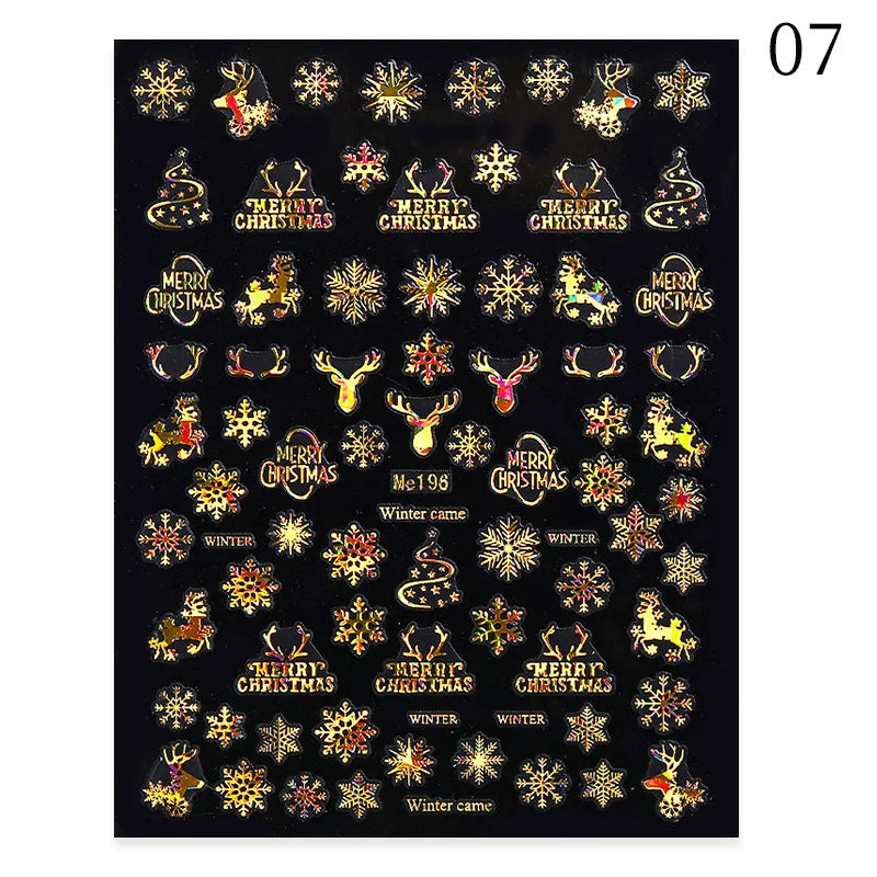 1PCS 3D Laser Snowflake Snowman Nail Stickers Winter Christmas Nail Art Decoration Gold Silver Christmas Tree Nail Art Stickers