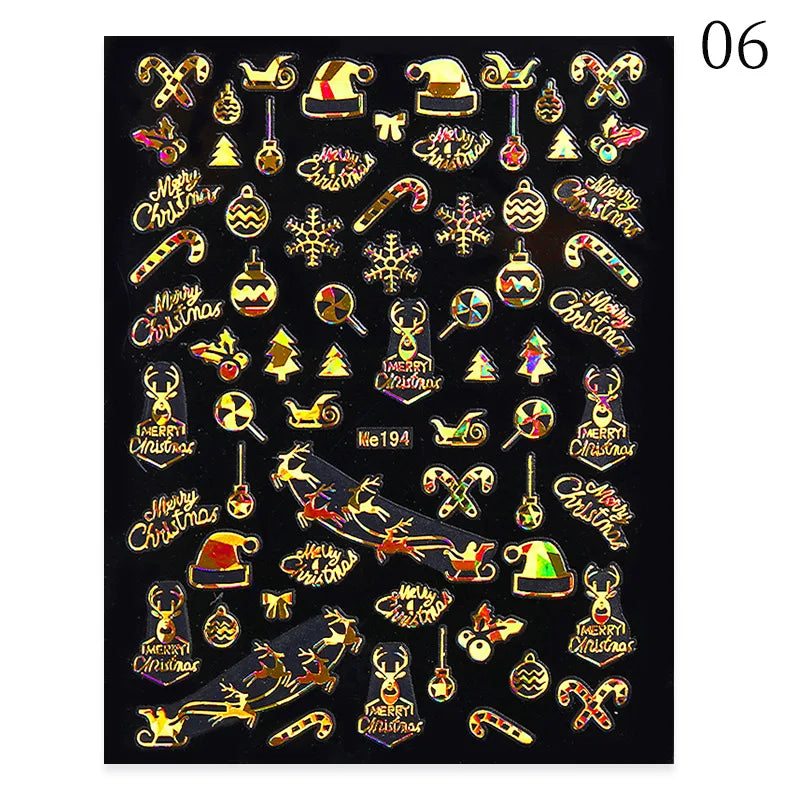 1PCS 3D Laser Snowflake Snowman Nail Stickers Winter Christmas Nail Art Decoration Gold Silver Christmas Tree Nail Art Stickers