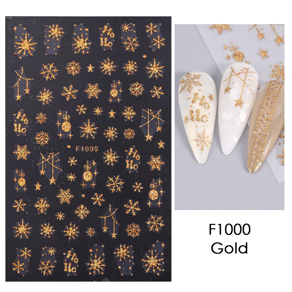 1PCS 3D Laser Snowflake Snowman Nail Stickers Winter Christmas Nail Art Decoration Gold Silver Christmas Tree Nail Art Stickers