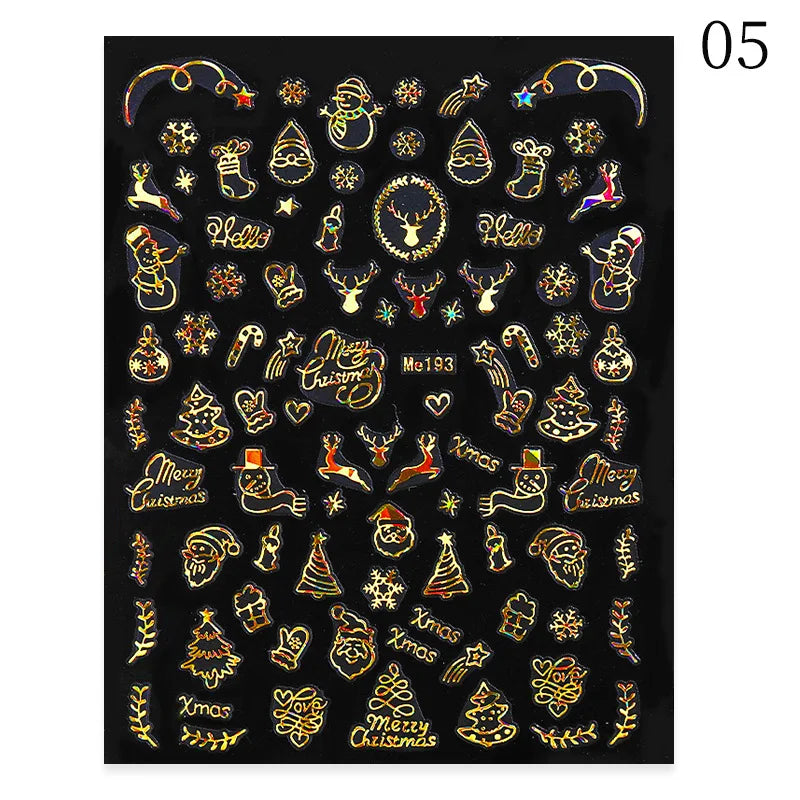 1PCS 3D Laser Snowflake Snowman Nail Stickers Winter Christmas Nail Art Decoration Gold Silver Christmas Tree Nail Art Stickers