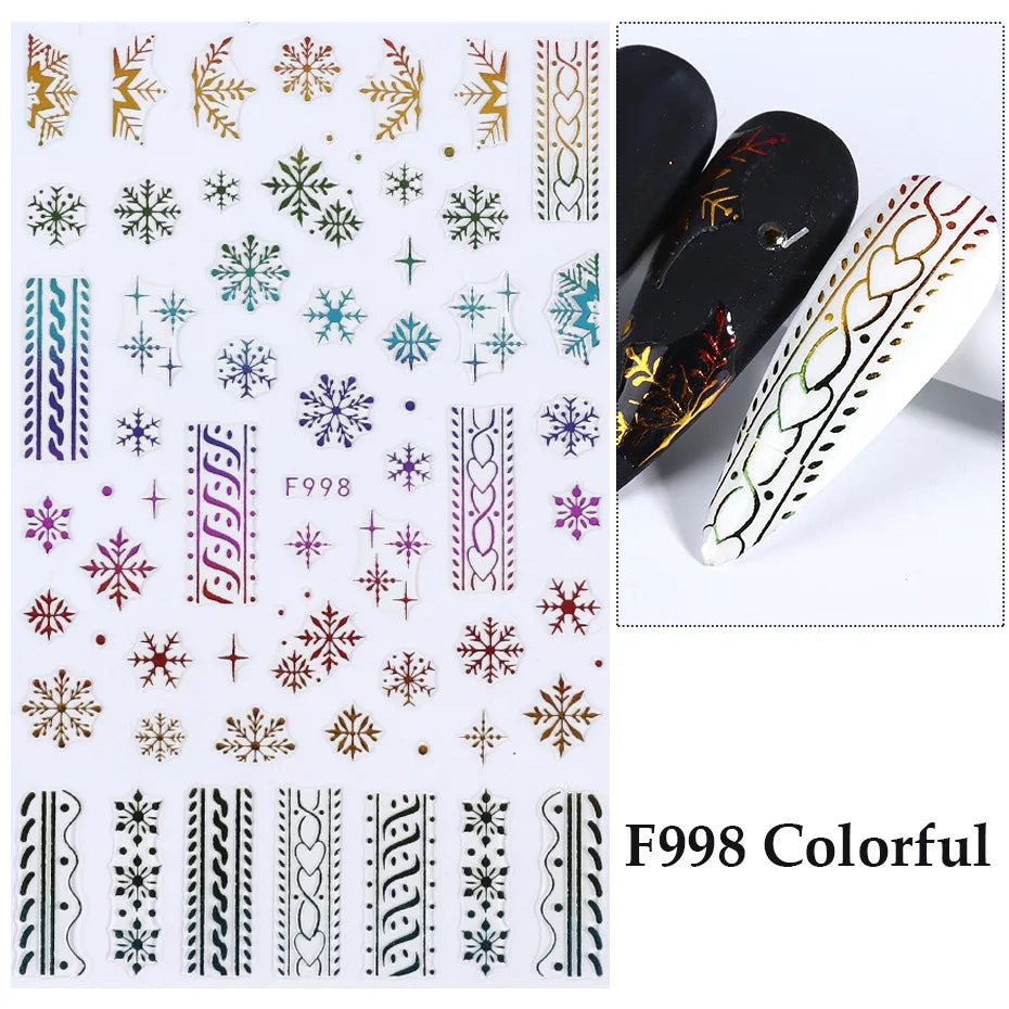 1PCS 3D Laser Snowflake Snowman Nail Stickers Winter Christmas Nail Art Decoration Gold Silver Christmas Tree Nail Art Stickers