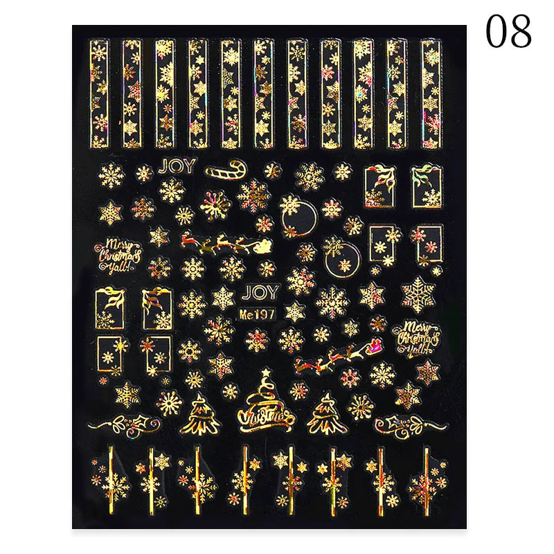 1PCS 3D Laser Snowflake Snowman Nail Stickers Winter Christmas Nail Art Decoration Gold Silver Christmas Tree Nail Art Stickers