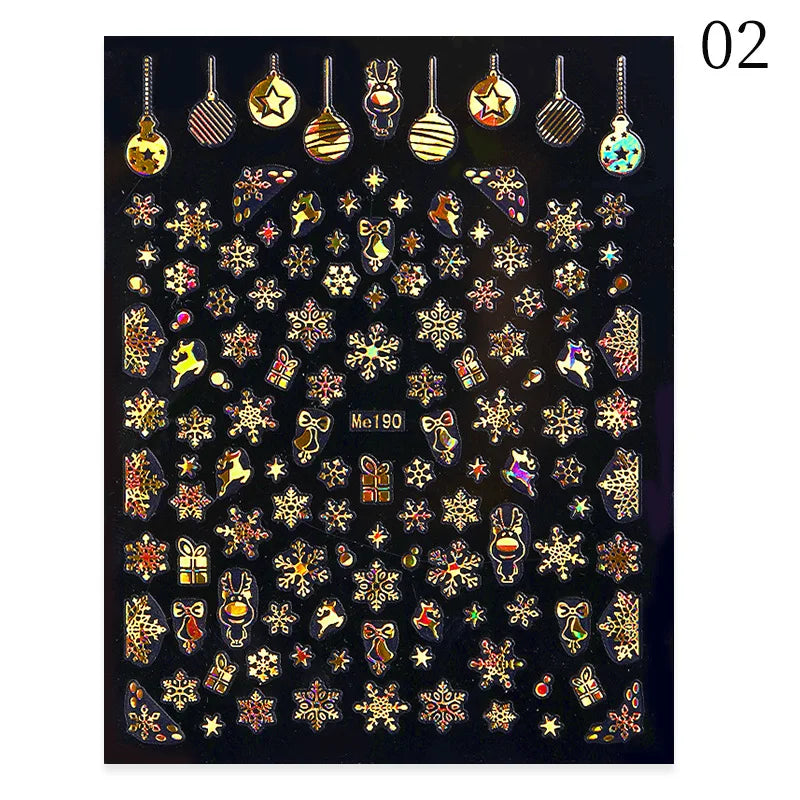 1PCS 3D Laser Snowflake Snowman Nail Stickers Winter Christmas Nail Art Decoration Gold Silver Christmas Tree Nail Art Stickers
