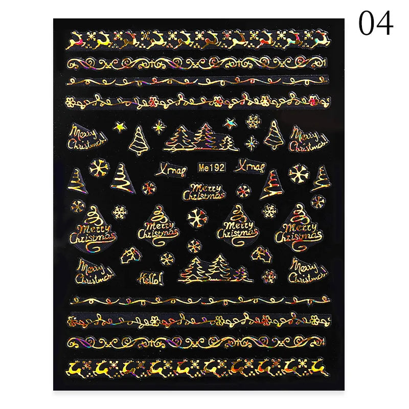 1PCS 3D Laser Snowflake Snowman Nail Stickers Winter Christmas Nail Art Decoration Gold Silver Christmas Tree Nail Art Stickers