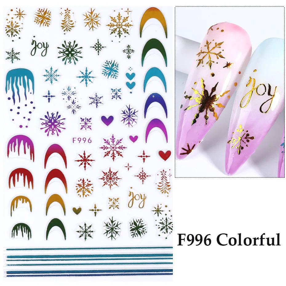 1PCS 3D Laser Snowflake Snowman Nail Stickers Winter Christmas Nail Art Decoration Gold Silver Christmas Tree Nail Art Stickers