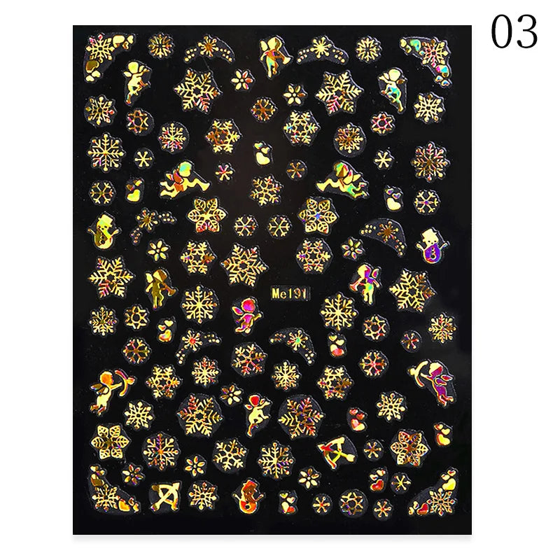 1PCS 3D Laser Snowflake Snowman Nail Stickers Winter Christmas Nail Art Decoration Gold Silver Christmas Tree Nail Art Stickers